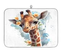 Watercolor Flower Giraffes Microfibre Dish Drying Mat Absorbent Dish Drying Drainers Mats for Kitchen Spoon Glass Plate 45.7 x 60.9 cm