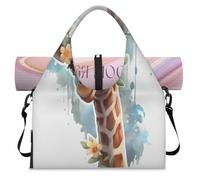 Watercolor Flower Giraffes Sports Duffle Bag with Shoe Compartment Weekend Overnight Bags Tote Cabin Luggage Bag for Gym Yoga Travel