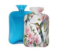 Watercolor Flower Hummingbirds Floral Hot Water Bottle with Cover, 2L PVC Hot Water Bag for Pain Relief, Hand Foot Warmer, Hot & Cold Therapy with Removable Cover, Gift for Women Kids Family