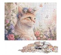 Watercolor Flower Manx Cat Adult Wood Puzzle, Picture Jigsaw, 1000 Pieces | Adult Puzzle - visual matching for a more organised build in spare time.