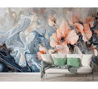 Watercolor Flower Marble Wall Mural, Self Adhesive Wallpaper Peel and Stick, Quicksand Botanical Home Decor Photo Wallpaper, Silk Cloth Wall Sticker for Living Room & Bedroom, 350x256 cm - M-858