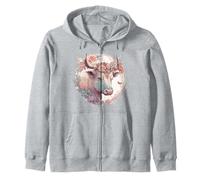 Watercolor Flower Ox Chinese Zodiac Animal Sign Zip Hoodie