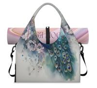 Watercolor Flower Peacock Sports Duffel Bag for Women Men Weekend Overnight Bag with Shoe Compartment Shoulder Tote Luggage Bag for Yoga Gym Travel