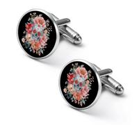 Watercolor Flower Skull Fashion Men's Cufflinks 1.7cm