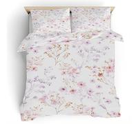 Watercolor Flower Small Double Bedding Set - Rural Floral Reversible Quilt Cover - Microfiber Washable Easy Care Duvet Cover 175 x 200 with 2 Pillowcases