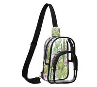 Watercolor Flower Succulent Green Clear Sling Backpack, Transparent Crossbody Bag with Inner Pockets for Travel
