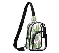 Watercolor Flower Succulent White Clear Sling Bag with Secure Back Pocket, Transparent PVC Front and Adjustable Strap