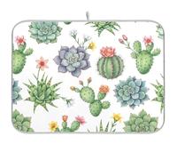 Watercolor Flower Succulent White Dish Drying Mat Microfiber Coffee Mat Absorbent Protector, 16x18 Inches