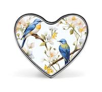 Watercolor Flowers And Birds Badges Heart with Button Design, Personalized Picture Pin Brooches, Heart Badge Holders for Decorate Hat Shirt Clothing Bag Accessories
