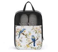 Watercolor Flowers And Birds Shoe Bag Travel Shoe Organizer Water-Resistant Shoe Pouch with Zipper Sneaker Dust Bag, gray, One Size, Modern