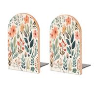 Watercolor Flowers Bookend for Shelves Decorative 1 Pair Modern Wood Book End Universal Economy Bookend with Metal Base Heavy Duty Non-Slip Book Organizer for Home Office