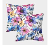 Watercolor Flowers-botanical Art Style Pillow Covers 2 Pack Cozy Pillowcases Cushion Case Zippered Decor for Couch Livingroom 40x40cm