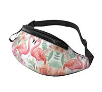 Watercolor Flowers Crossbody Bag Pink Flamingos Hands-Free Bag Watercolor Flamingo Fanny Pack Commuters 14X35CM