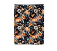 Watercolor Flowers Fall Book Lovers Gifts Waterproof Autumn Pumpkin Book Sleeve Halloween Book Pouch Book Protector with Zipper and Front Pocket Book Cover for Women Friend Book Accessories Book Gifts