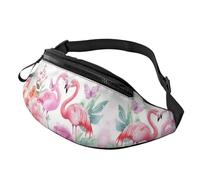 Watercolor Flowers Fanny Pack Pink Flamingos Crossbody Bag Watercolor Flamingo Hands-Free Bag Motorcyclists 14X35CM