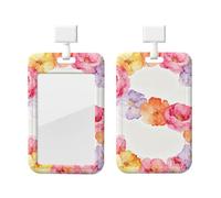 Watercolor Flowers Id Badge Holder with Lanyard-Vertical Card Protector Clear Abs Hard Shell, Retractable Reel for Work Office