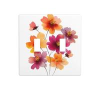 Watercolor Flowers in Orange Double Gang Toggle Light Cover Wall Plate Switch Decor Standard Size - 11.4x11.4cm