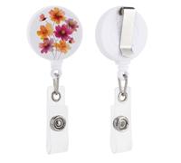 Watercolor Flowers in Orange Retractable Badge Holder Reel Clip ID Card Holder for Doctor Nurse Student Office Worker