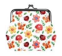 Watercolor Flowers Insects Women’s PU Leather Coin Wallets Girls Mini Buckle Coin Purse Pouch
