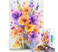 Watercolor Flowers Jigsaw for Adults 1000 Pieces Brain Memory Game Laser Cut for Flawless Fit Unique Gift for Stress Relief (38x26cm)