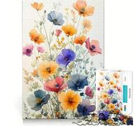 Watercolor Flowers Jigsaw Puzzle 1000 Piece Creative Skill Toy Clean Cut Sturdy Components Travel-friendly Brain Game Gift (38x52cm)