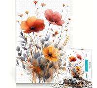 Watercolor Flowers Jigsaw Puzzles 1000 Mental Focus Game No Gap Tight Fitting Design Interactive Brain Challenge for Home (38x26cm)