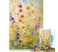 Watercolor Flowers Jigsaw Puzzles 1000 Mental Focus Game No Gap Tight Fitting Design Interactive Brain Challenge for Home (50x75cm)