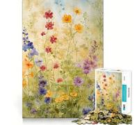 Watercolor Flowers Jigsaw Puzzles for Adults 1000 Mind Boost Game Uniform Size Precise Pieces Travel-friendly Brain Game Gift (38x52cm)