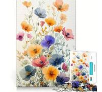 Watercolor Flowers Jigsaw Puzzles for Adults 1000 Mind Boost Game Uniform Size Precise Pieces Travel-friendly Brain Game Gift (38x26cm)