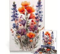 Watercolor Flowers Jigsaws 1000 Pieces for Adults Mental Sharpness Cozy Pastime Precise Fit Holiday Treat (38x26cm)
