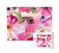 Watercolor Flowers Pink Fuchsia,500 Pieces Wooden Jigsaw Family Game Jigsaw Puzzles for Adults Teens Home Decor