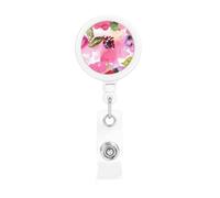Watercolor Flowers Pink Fuchsia, Retractable Badge Holder,Badge Reels Holder with ID Clip Alligator Clip