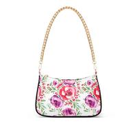 Watercolor Flowers Pink Purple Shoulder Handbag Aesthetic for Women Hobo Evening Purse Chain Strap Zipper Chain Purses