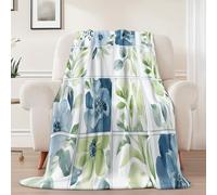 Watercolor Flowers Plants Objects Throw Blanket - Soft Warm Cozy Fleece Blanket for Girls Boys Women, Gray-Green Plush Flannel Blankets for Couch Sofa Bed 127 x 152cm Suitable for All Seasons