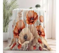 Watercolor Flowers Poppies Pattern Throw Blankets - Colorful Printed Flannel Fleece Lightweight Blanket Gifts for Boys Girls Women, Cozy Plush Warm Blanket for Couch Sofa Beds Office 150 x 200 cm