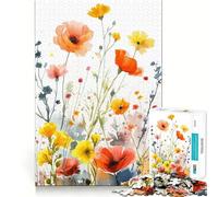 Watercolor Flowers Puzzle for Adults 1000 Pieces Memory Play Game Firm Fit Secure Assembly Meaningful Connection Building Game (38x26cm)