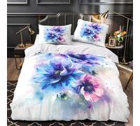 Watercolor Flowers Quilt Cover 3D Design Printed Easy Care 3-Piece Bedding Set Zipper abstract Floral Comforter Cover Hotel Quality Washable for Teens Adults Women Kids Girls Boys King（220x240cm）