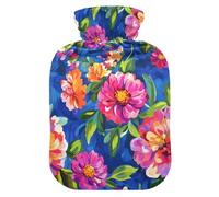 Watercolor Flowers Royal Blue Cute hot Water Bottle with Soft Cover, 2L Water Bottle Bag for Hot and Cold Therapies, Tummy Warmer, Bolsa de calor para Dolor Menstrual