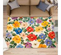 Watercolor Flowers Rugs for Boys Room, Colorful Flowers Area Rugs for Bedroom, Boho Flower Rug & Home Decor, Low Pile Non Slip Carpet for Computer Game Room Dormitory - 6x9 ft