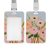 Watercolor Flowers Set ID Badge Holder Retractable Clip Card Holder Card Protector Name Badge Name Tag for Work Office Doctor Nurse
