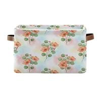 Watercolor Flowers Storage Basket Foldable Canvas Fabric Storage Bin Waterproof Closet Organiser Baby Basket Holiday Decorative Box with Handles for Bedroom Nursery Home