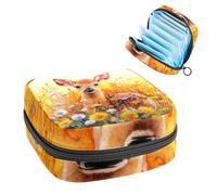 Watercolor Flowers Wild Animal Deer Sanitary Napkin Storage Bag, Large Menstrual Cup Pouch with Zipper, Period Pads Bag Store Panty Liners Tampons for Girls Women