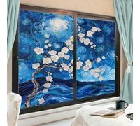 Watercolor Flowers Window Privacy Film, Beautiful Blue Flower Plants Frosted Stained Glass Window Film Decorative Static Cling for Glass for Home 45x60 cm x 2 Pcs