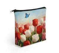 Watercolor Flowers With Butterfly Makeup Bag with Sturdy Zipper，Linen Material Storage Bag,Large Capacity And Multi-Purpose Cosmetic Bag for Daily Life, Travel, Outings, Business Trips And Other Occas