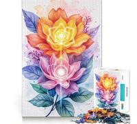 Watercolor Flowers with Glowing Centers Jigsaw 1000 Pieces for Teenagers Memory Train Fun Clean Seamless Connection Relaxing Indoor Group Activity (38x26cm)
