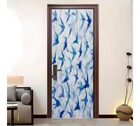 Watercolor Flying Birds Pattern Self Adhesive Door Stickers 95x215 cm Self Adhesive Vinyl Decals for Home Living Room Office Blue Waterproof and Stain Resistant PVC Door Decal Removable