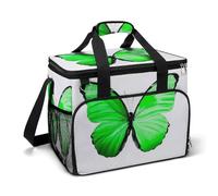 Watercolor Flying Green Butterfly Camping Cooler Bag Insulated Beach Coolers Portable Leak Proof Bags with Shoulder Strap