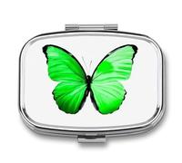 Watercolor Flying Green Butterfly Pill Box 2 Compartment Portable Medicine Pill Case Travel Pill Organizer for Pocket Purse