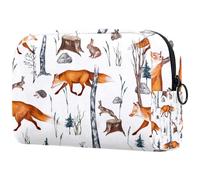 Watercolor Forest Animals Fox Hedgehog Hare Owl Cosmetic Bag for Women, Travel Toiletries Bags Large Makeup Handy Pouch Organiser Bag with Zipper