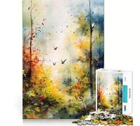 Watercolor Forest Art Jigsaw 1000 Pieces Memory Skill Fun Smooth Edge Perfect Interlock Fun-filled Way to Fill Empty Hours (50x75cm)